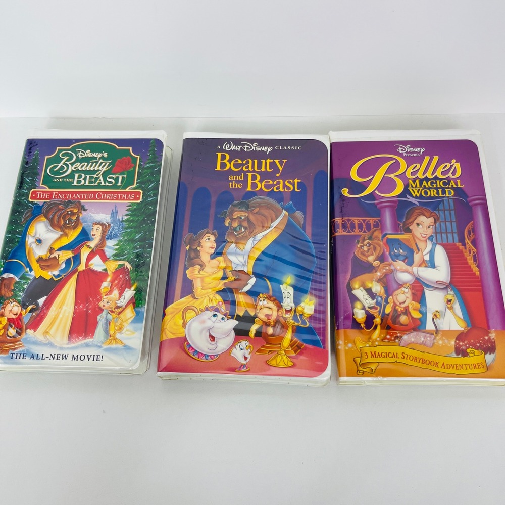 Disney Beauty and the Beast VHS Lot 3 Tape Set Enchanted Christmas Magical World